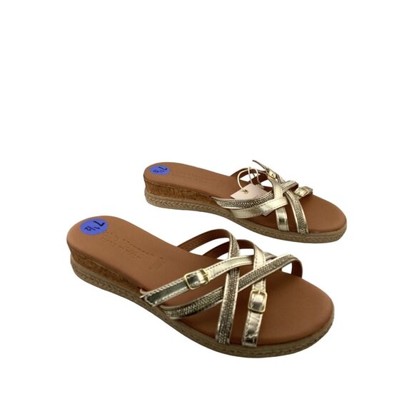 Fabio Maggenti Gold Strappy Espadrille Sandals 7.5 Made in Italy Leather NWT - Picture 4 of 5